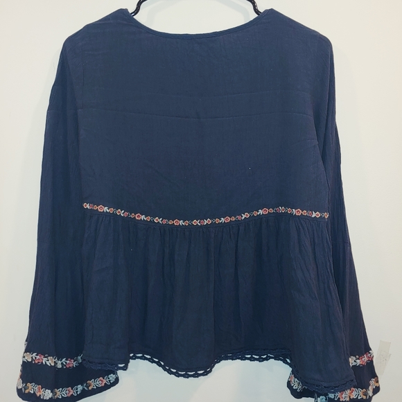 Navy Blue with Embroidered Flowers Women's Shirt - Picture 3 of 4